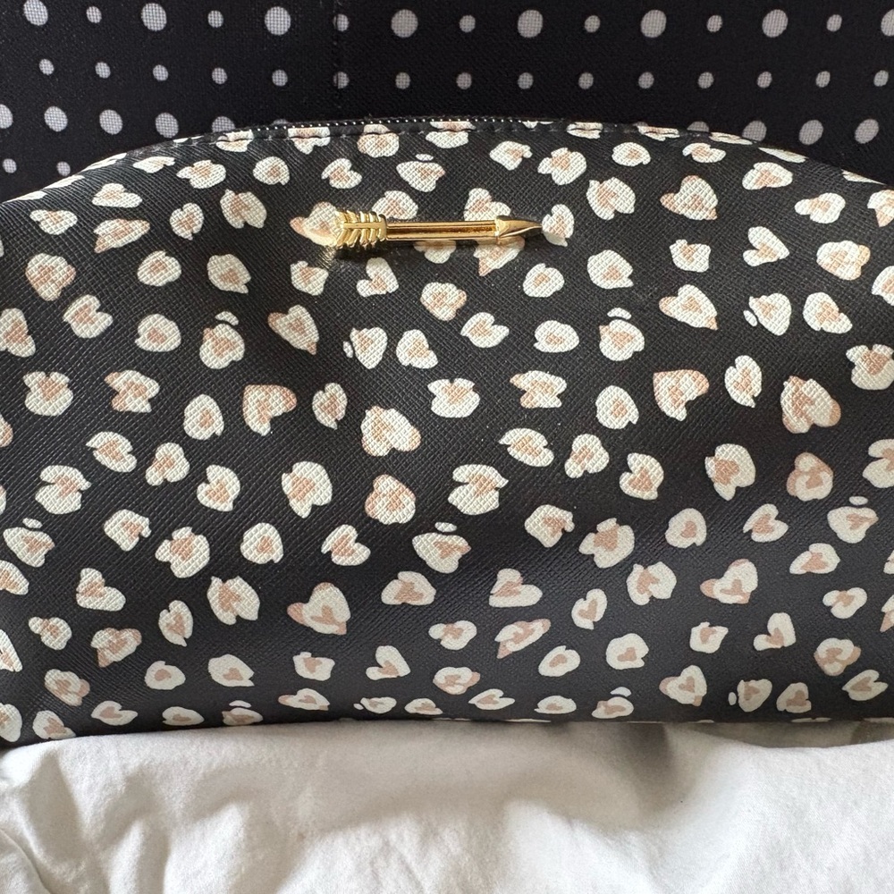 Stella & Dot Black and Cream Animal Print Pouf